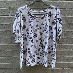 Loft Floral Cotton Short Sleeve Blouse
